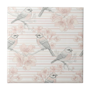 Vintage Bird Blossom Toile Streifen (8) Fliese