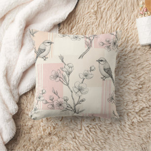 Vintage Bird Blossom Toile Streifen (8) Kissen