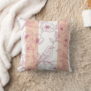 Vintage Bird Blossom Toile Streifen (9) Kissen
