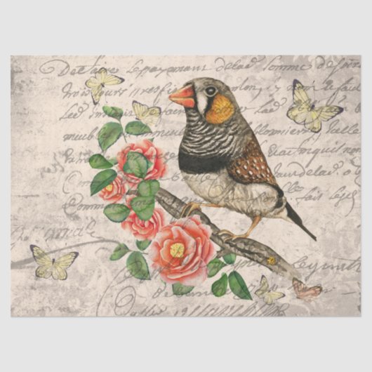 Vintage Bird Floral Butterfells Ephemera Decoupage Seidenpapier (Vorderseite)