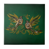 Vintage Bird Floral Grün Fliese (Vorderseite)