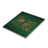 Vintage Bird Floral Grün Fliese (Seite)