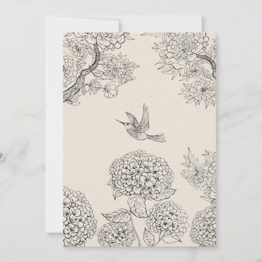 Vintage Bird Hydrangea Blume Hochzeit Einladung (Rückseite)