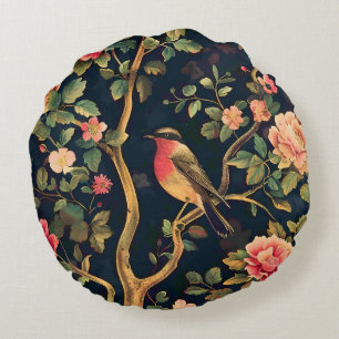 Vintage-Bird-Muster Wald Floral Rundes Kissen