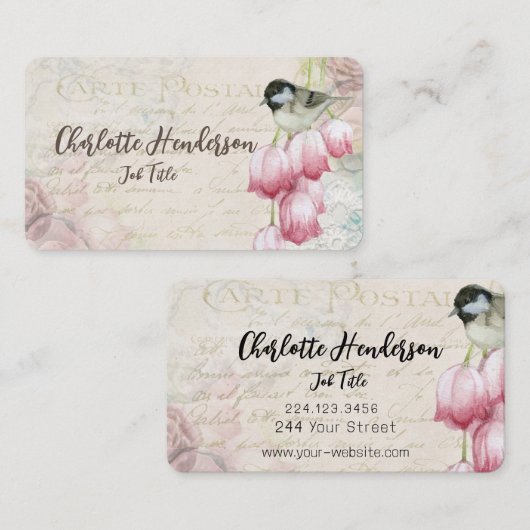 Vintage Bird-Visitenkarte Visitenkarte (Vorne/Hinten)