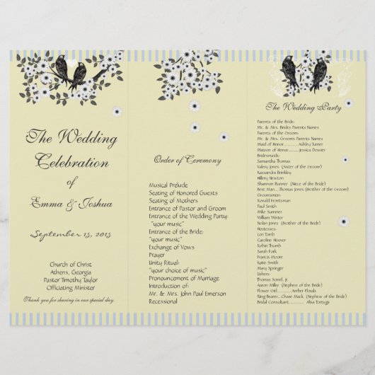 Vintage Bird Weiße Daisy Zweig TriFold Programm (Vorderseite)