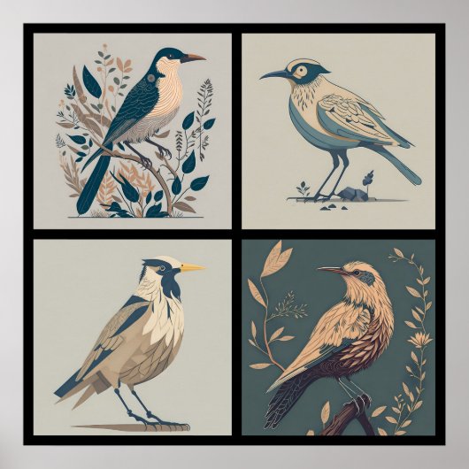 vintage birds 4/4 all in one poster (Vorne)