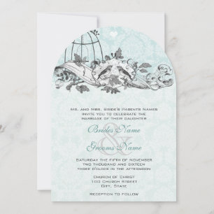 Vintage Birds Aqua Blau Musik Scroll Einladung