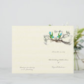 Vintage Birds Blau & Grün Hochzeitsprogramm (Stehend Vorderseite)