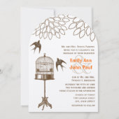 Vintage Birds Chrysanthemum Floral Wedding Einladung (Vorderseite)