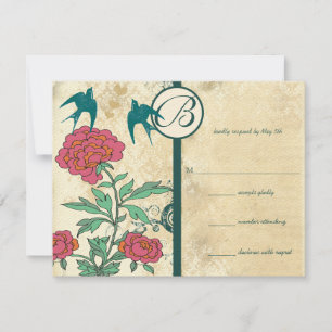 Vintage Birds Damask Cabbage Rose Hochzeitskarten Einladung