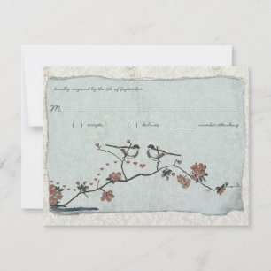 Vintage Birds Damast Hochzeits RSVP Karte