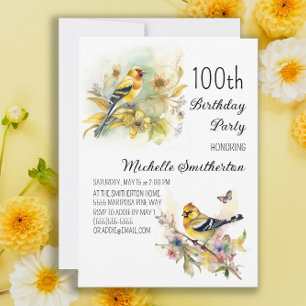Vintage Birds Gelbgoldfink 100. Geburtstag Einladung