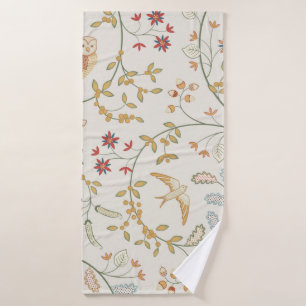 Vintage birds in foliage with flowers seamless pat badehandtuch