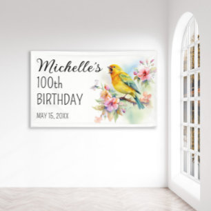 Vintage Birds Kanarienvögel Blumen 100. Geburtstag Banner