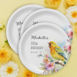 Vintage Birds Kanarische Blume 100. Geburtstag Pappteller