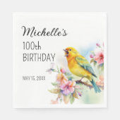 Vintage Birds Kanarische Blume 100. Geburtstag Serviette (Vorderseite)