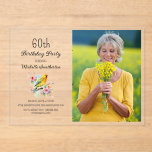 Vintage Birds Kanarische Blume 60. Geburtstag Foto Acryleinladungen<br><div class="desc">Hübsche Vintage 60. Geburtstagsfeier mit klarer Akrylon-Foto-Einladung mit gelben Kanaren in den Ästen eines Baumes mit Frühlingsblumen singen. Kontaktieren Sie mich,  um Hilfe bei Ihren Anpassungen zu erhalten oder um zusätzliche Matching oder Koordination von Zazzle Produkten für Ihre Feier zu beantragen.</div>