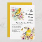 Vintage Birds Kanarische Blume 80. Geburtstag Einladung (Vorne/Hinten)