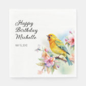 Vintage Birds Kanarische Blume glücklich Geburtsta Serviette (Vorderseite)