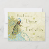 Vintage Birds Lagoon Endive Damask Empfang Einladung (Rückseite)