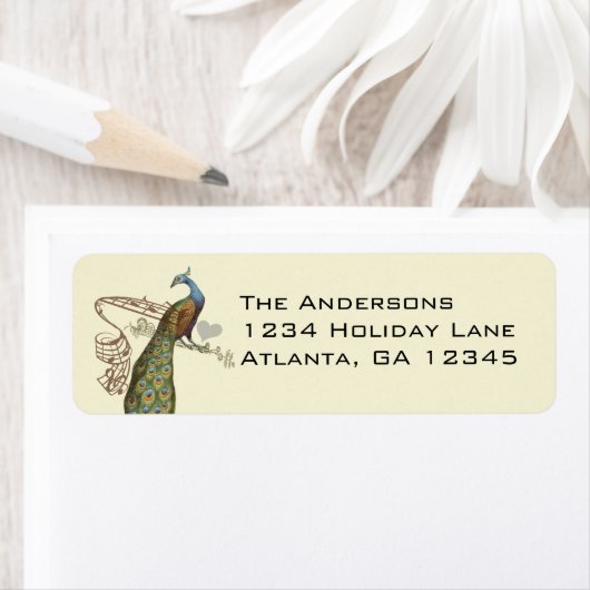 Vintage Birds Musical Peacock Address Labels (Insitu)