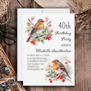 Vintage Birds Robin Redbreast 40. Geburtstag Einladung