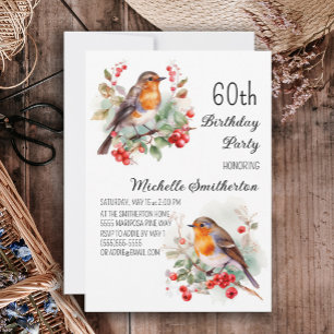 Vintage Birds Robin Redbreast 60. Geburtstag Einladung