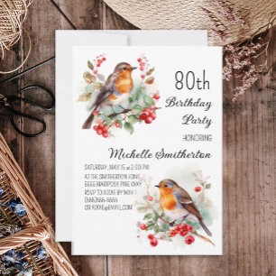 Vintage Birds Robin Redbreast 80. Geburtstag Einladung
