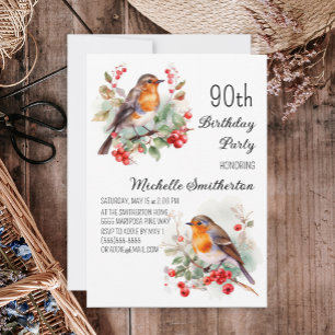 Vintage Birds Robin Redbreast 90. Geburtstag Einladung