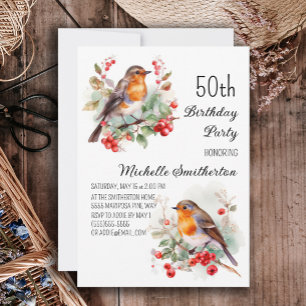 Vintage Birds Robin Rotkehlchen 50. Geburtstag Einladung