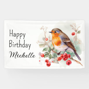 Vintage Birds Robin Rotkehlchen Alles Gute zum Geb Banner