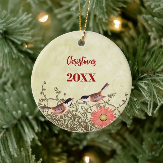 Vintage Birds Weihnachtsbäume Foto Ornament (Baum)