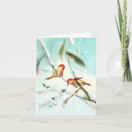 Vintage Birds Winter Scene Christmas Card Karte (Vorderseite)