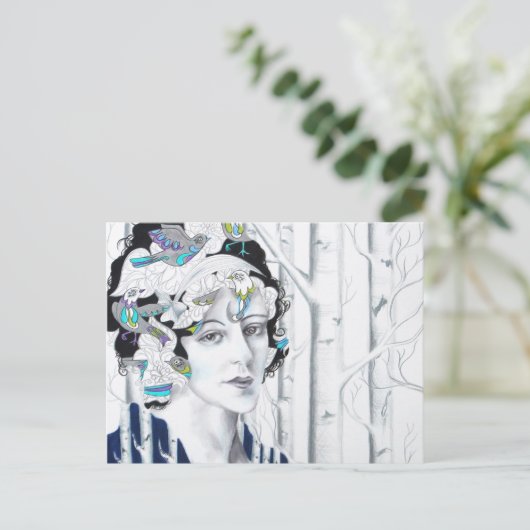 Vintage Birkenbaumvögel Postkarte (Stehend Vorderseite)