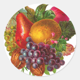 Vintage Birne, Traube, Zitrone, Apfel und Walnüsse Runder Aufkleber