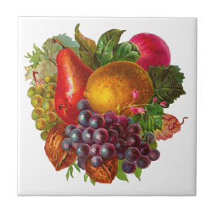 Vintage Birne, Traube, Zitrone, Apple und Walnüsse Fliese