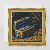 Vintage Birthday Gold Frame Blue Jewel Box Einladung (Vorderseite)