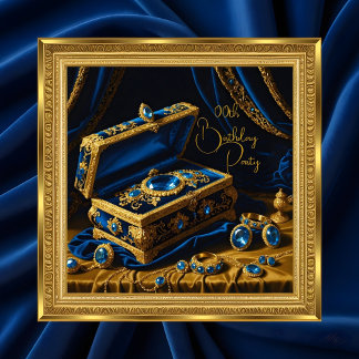 Vintage Birthday Gold Frame Blue Jewel Box Einladung