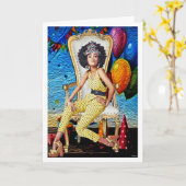 Vintage Birthday Queen in 1970s Glam Karte (Gelbe Blume)