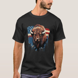 Vintage Bison Amerikanische Flagge Büffel Tier Män T-Shirt