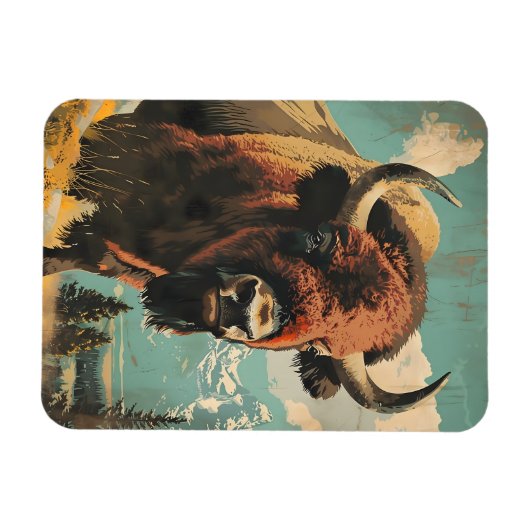 Vintage Bison-Illustration Magnet (Horizontal)