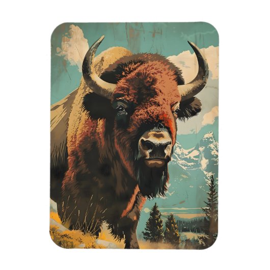 Vintage Bison-Illustration Magnet (Vertikal)