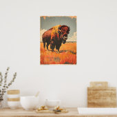 Vintage Bison-Illustration Poster (Küche)