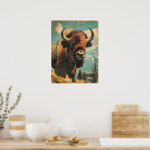 Vintage Bison-Illustration Poster (Küche)