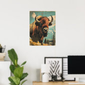 Vintage Bison-Illustration Poster (Heimbüro)
