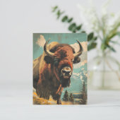 Vintage Bison-Illustration Postkarte (Stehend Vorderseite)