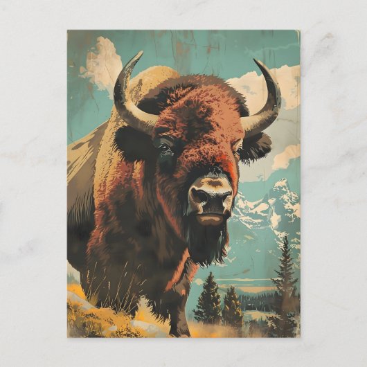 Vintage Bison-Illustration Postkarte (Vorderseite)
