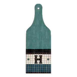 Vintage-Bistro-Fliese Türkis Monogramm Schneidebrett