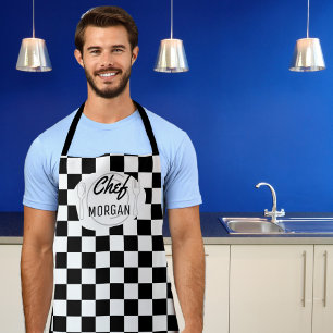 Vintage-Bistro-Schwarz-Weiß-Schachbrett-Männer Schürze